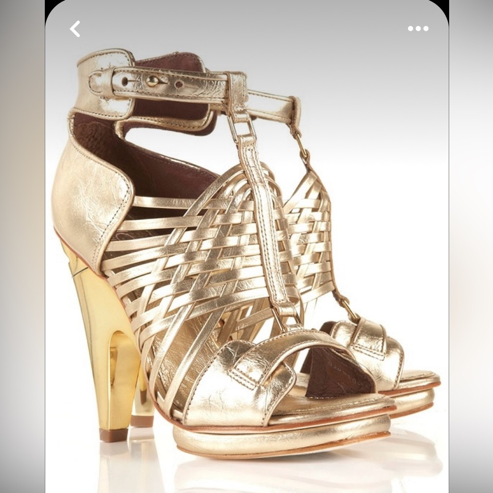 London Fashion Week 2012*Gold Strappy High Sandals by Topshop Unique*Size 36/37
